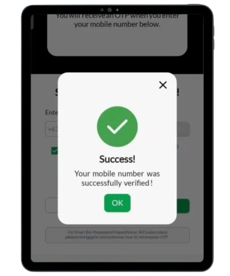 step 3 Your mobile number was successfully verified message